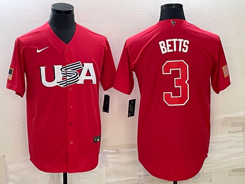 Men 2023 World Cub USA 3 Betts Red Nike MLB Jersey8